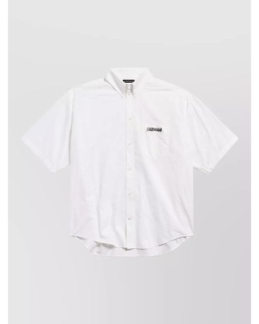 Balenciaga White Cotton Poplin Oversized Printed Shirt for men