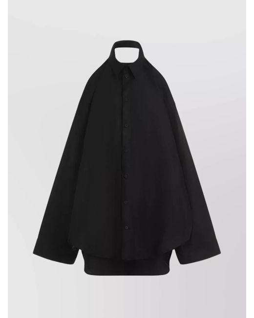 Balenciaga Black Cotton Halterneck Open Back Shirt Dress