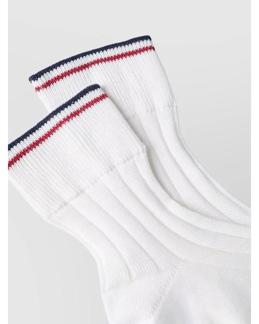 Brunello Cucinelli White Cotton Ankle Socks Contrast Stripe Detail