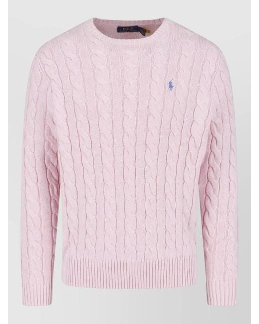 Polo Ralph Lauren Pink Crewneck Sweater Cable Knit Ribbed Trims for men