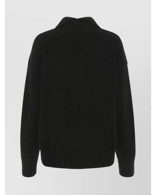 Jil Sander Black Cashmere Blend Ribbed Oversized Funnel Neck Jumper