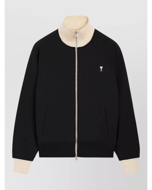 AMI Black Cotton Boxy-Fit Zipped Bomber Jacket for men
