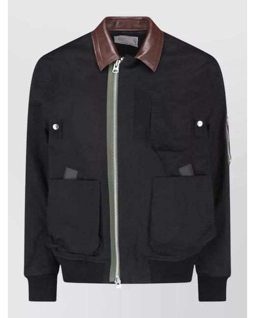 Sacai Black Regular Fit Coat Contrast Collar Pockets for men