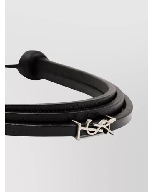 Saint Laurent Brown Leather Logo-Appliqué Bracelet for men