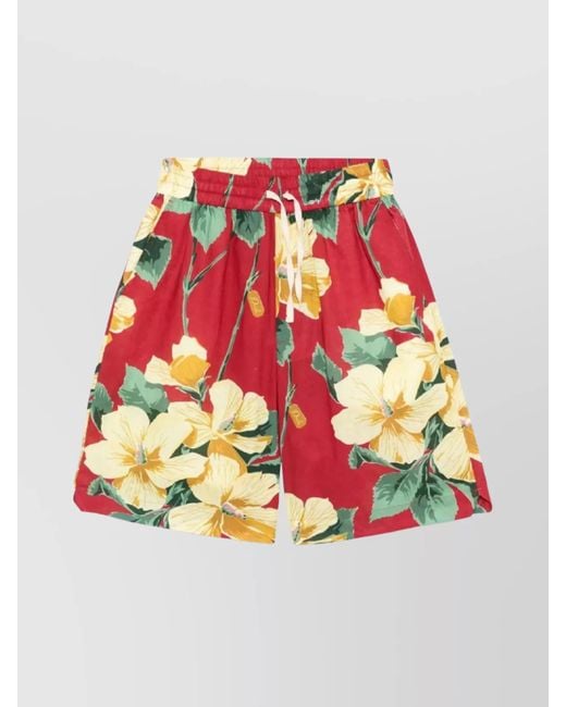Drole de Monsieur Red Luciano Floral Print Knee Length Shorts for men