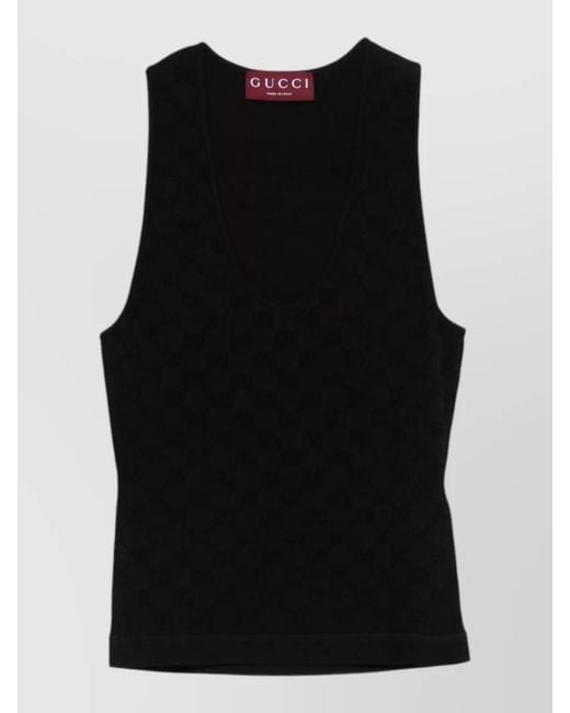 Gucci Black Knitted Racerback Scoop Neck Sleeveless Top