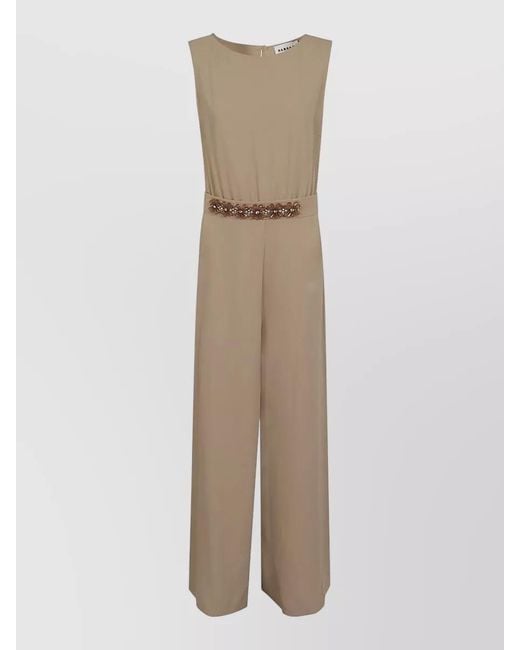 P.A.R.O.S.H. Natural Jumpsuit Belt Detail Floral Appliques Back