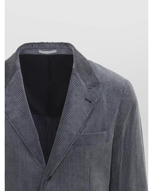 Brunello Cucinelli Gray Corduroy Tailored Suit Jacket Chest Pocket for men