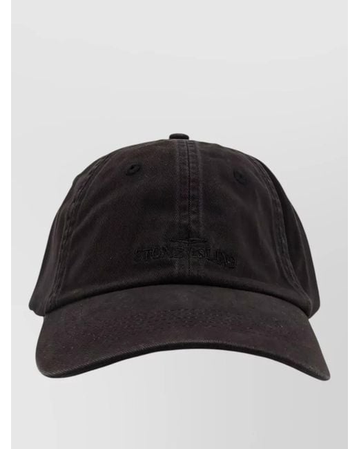 Stone Island Black Cotton Hat Curved Brim Visor Design for men