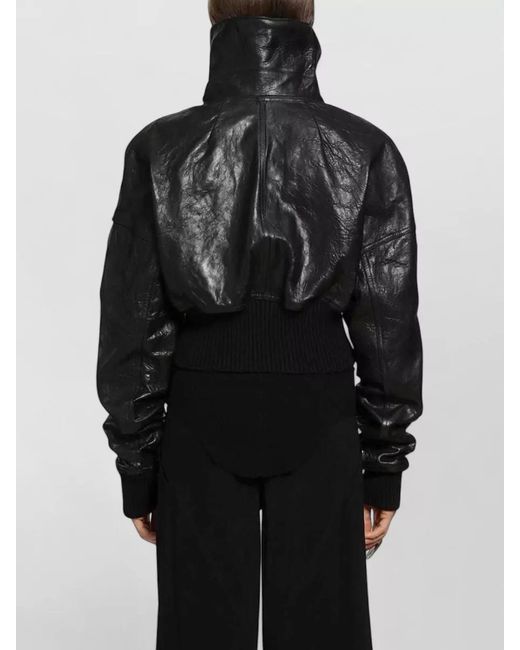 Rick Owens Blue Cropped Leather Bomber Jacket Padded Collar