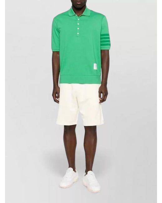Thom Browne Green Ribbed Short-Sleeve Polo Shirt for men