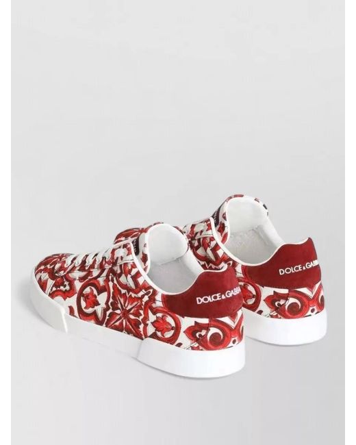 Dolce & Gabbana Red Portofino Canvas Sneakers Majolica Print for men