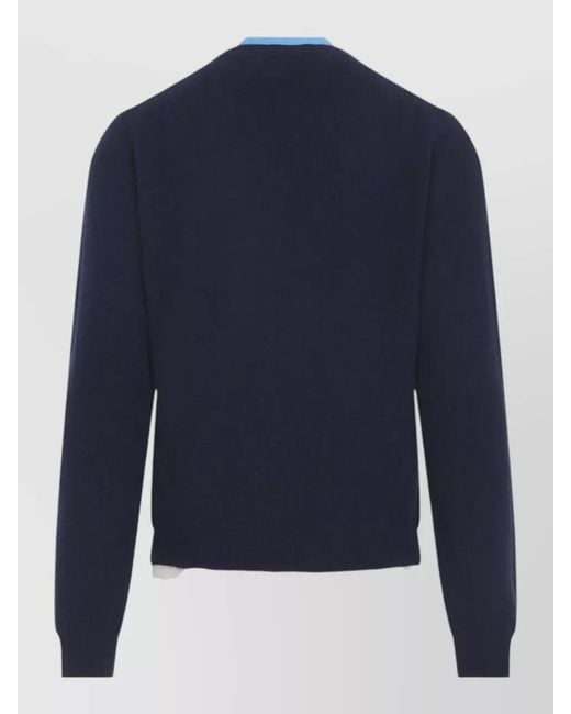Marni Blue Cashmere Crew Neck Sweater Contrast Rib Trim for men