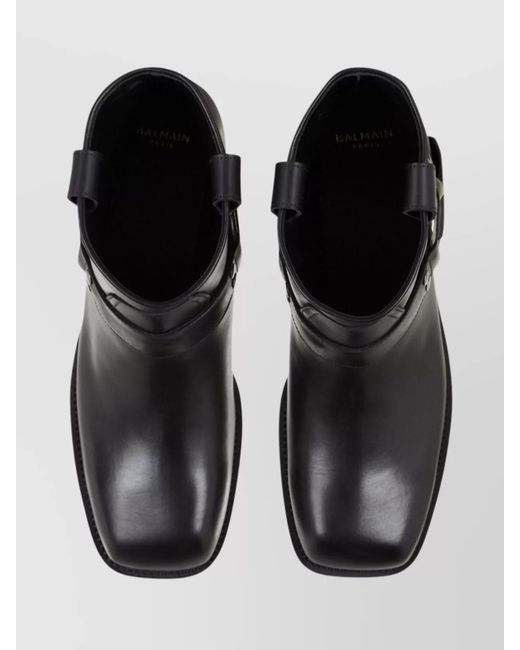 Balmain Black Leather Slip-On Ankle Boots for men