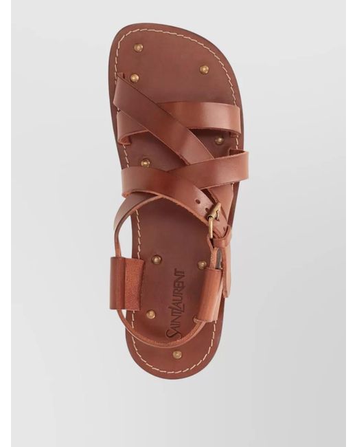 Saint Laurent Brown Cheever Flat Leather Strappy Open Toe Sandals for men