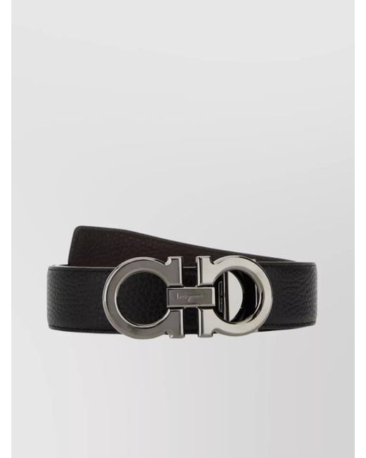 Ferragamo Brown Adjustable Reversible Leather Belt With Metal Buckle for men