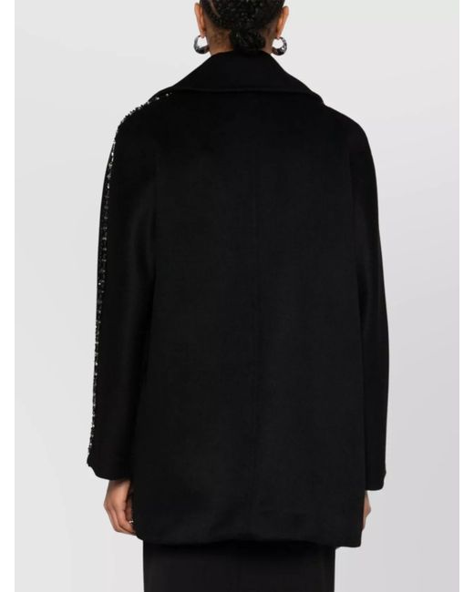 Max Mara Black Crystal Embellished Single Breasted Camel Hair Coat