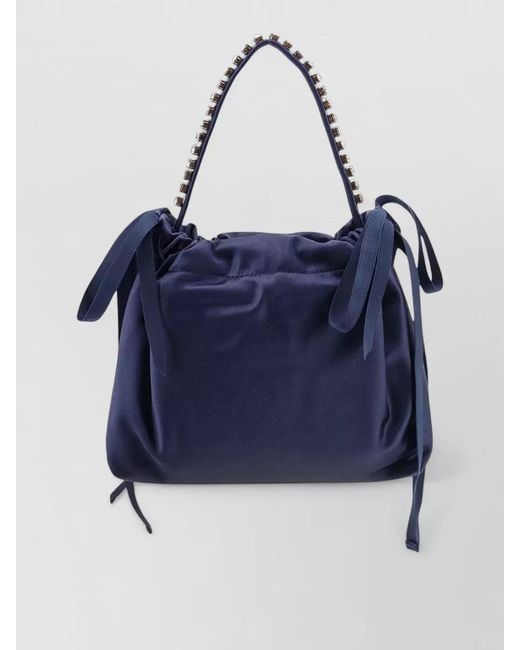 Jimmy Choo Blue Satin Shoulder Bag Leather Handle Rhinestones