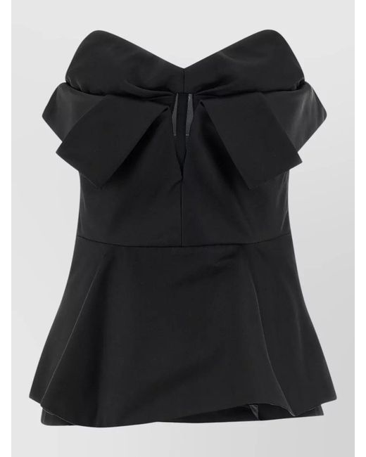 McQueen Black Strapless Bustier Top Bow Peplum Design