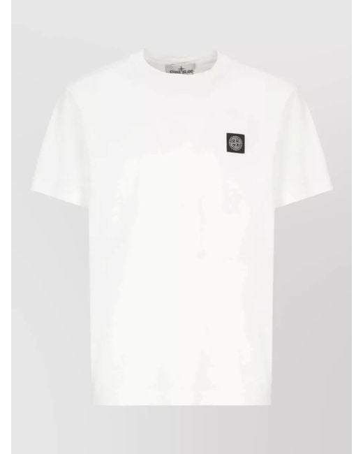 Stone Island White Logo Cotton Crew Neck Regular T Shirt for men