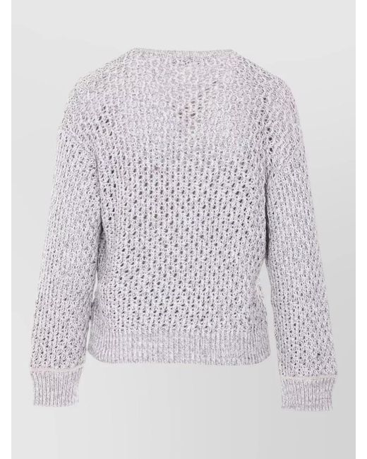Fabiana Filippi White Knitwear V Neck Open Knit Ribbed Hem