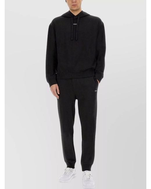 HUGO Black "Dapo" Hoodie Drawstring Hood And Cuffs With Ribbed Hem for men