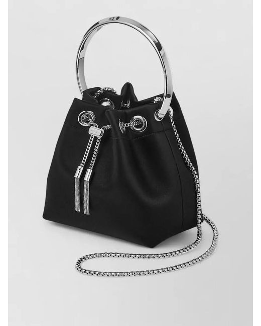 Jimmy Choo Black Bon Bucket Bag Tassel Eyelet Chain Handle