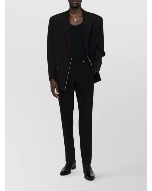 Versace Black Virgin Wool Straight-Leg Tailored Trousers for men