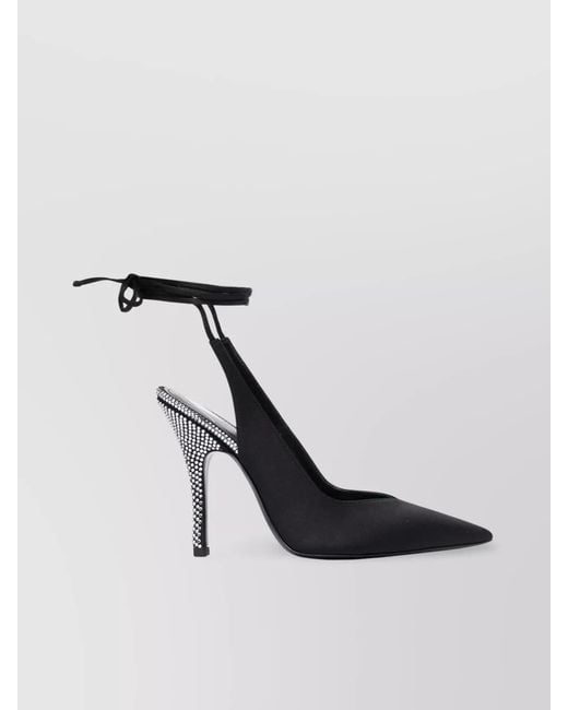 The Attico Black Crystal-Embellished Satin Slingback Pumps