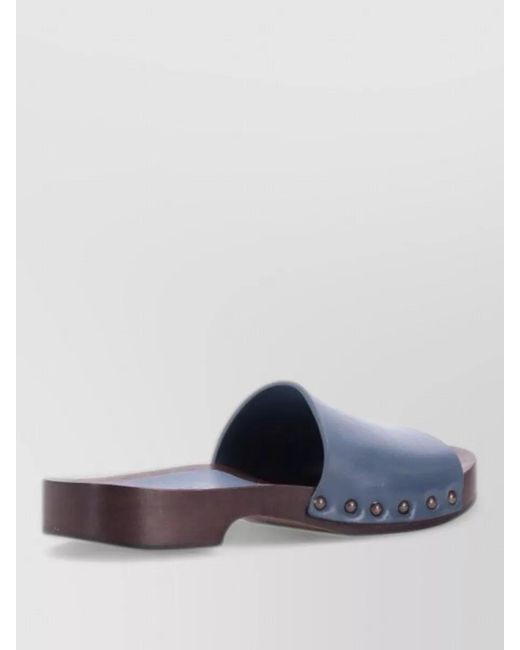 LA ROSE Blue Leather Sandals Flat Sole Metal Eyelets