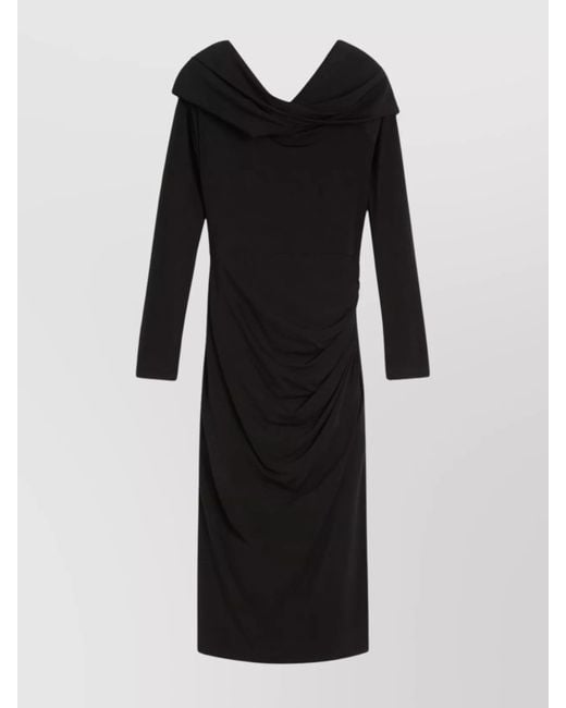 Max Mara Black Draped Off-Shoulder Midi Dress Slit