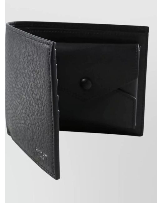Givenchy Black Compact Billfold Coin Wallet Textured Leather for men