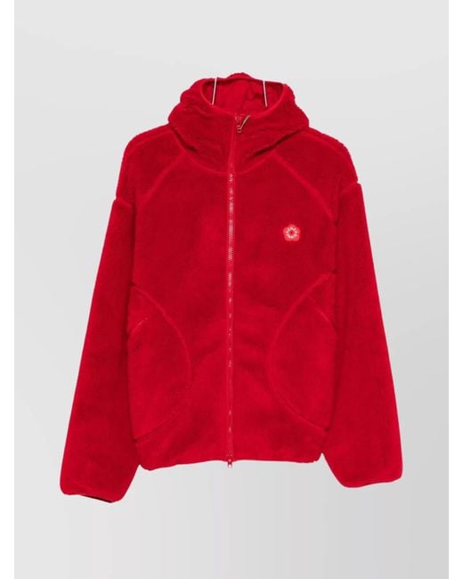 KENZO Red Hooded Fleece Blazer Long Sleeves for men