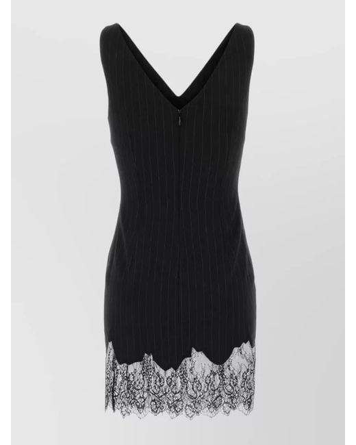 ANDAMANE Black Tori Mini Dress Lace Trim Pinstripe
