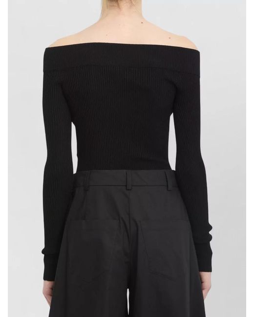 Alaïa Black Ribbed Knit Body Off Shoulder Neckline