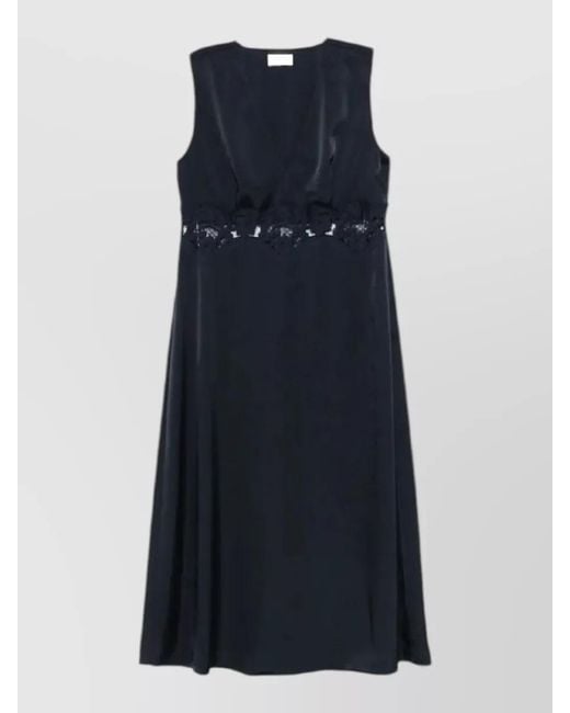 P.A.R.O.S.H. Blue Lace Midi Satin Sleeveless Dress
