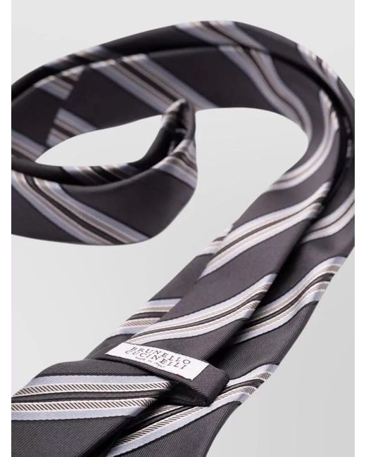 Brunello Cucinelli White Striped Silk Tie for men