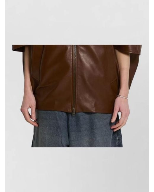 Balenciaga Brown Lamb Leather Short-Sleeve Bomber Jacket