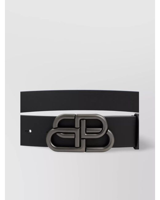 Balenciaga Black Leather Logo Buckle Belt for men