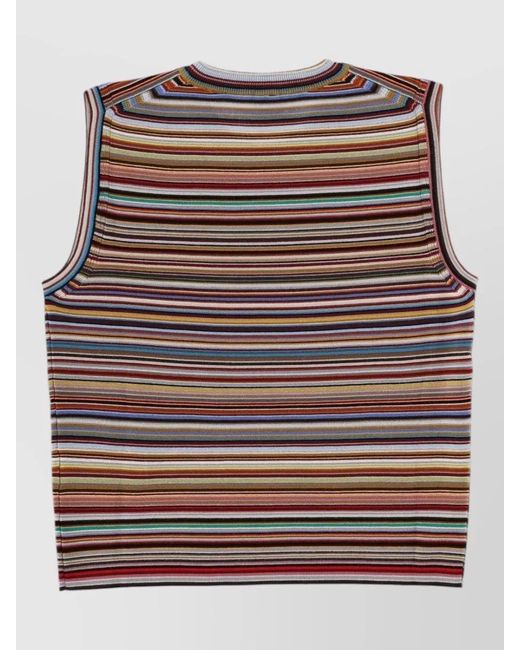 Paul Smith Gray Signature Stripe Sleeveless Merino Wool Knit Top