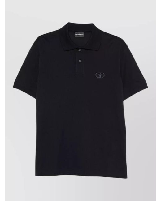 Emporio Armani Black Cotton Polo Shirt Logo Detail Short Sleeves for men