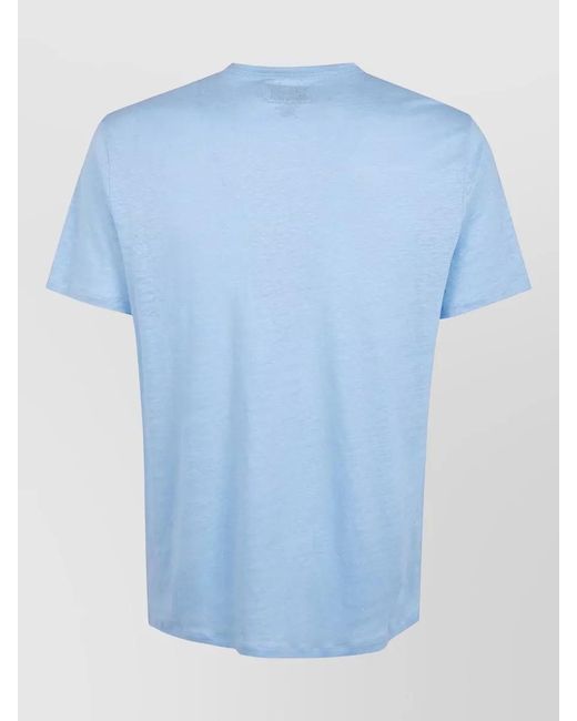 Mc2 Saint Barth Blue Linen Crew Neck Short Sleeve Top for men
