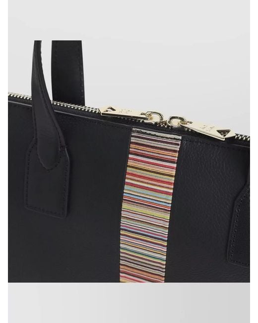 Paul Smith Black Signature Stripe Leather Briefcase Top Handles for men