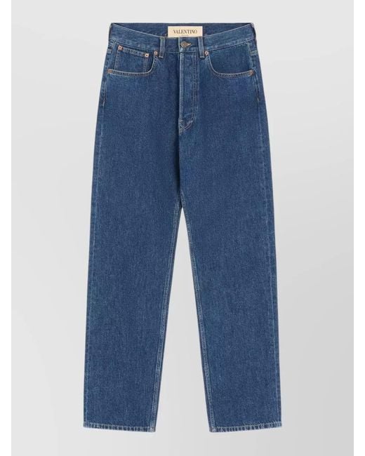 Valentino Blue Denim Five Pocket Straight Leg Jeans for men