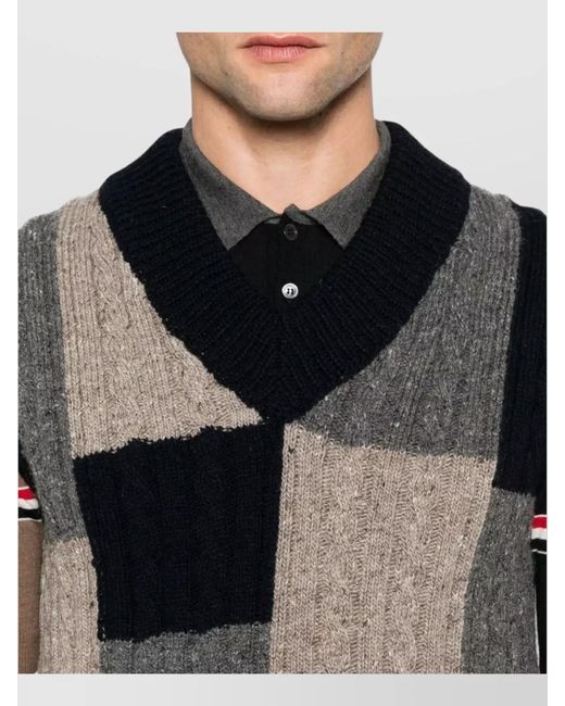 Thom Browne Black Cable-Knit V-Neck Sleeveless Jumper for men