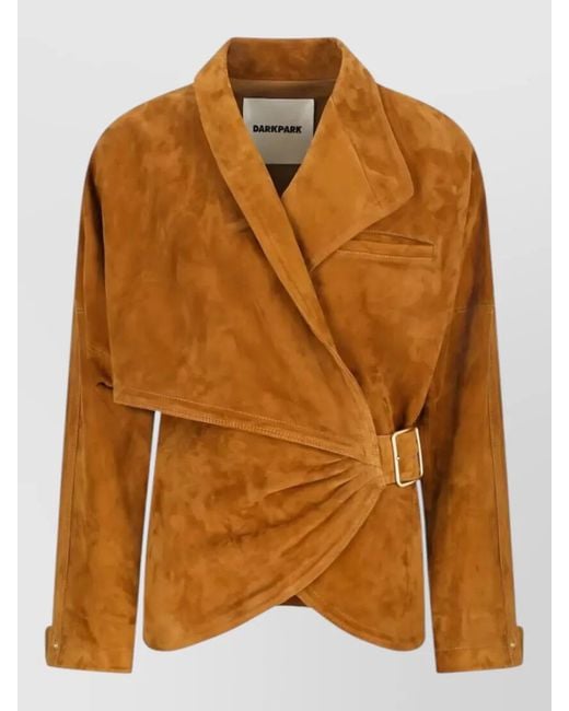 DARKPARK Brown Cindy Suede Belted Jacket Asymmetric Lapel