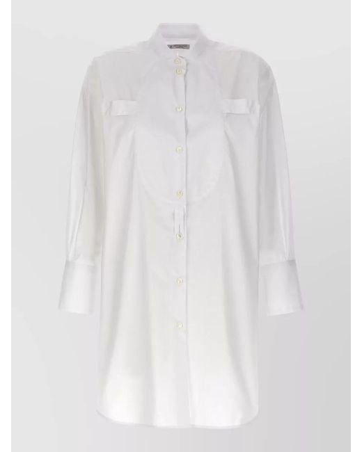 Alberto Biani White Tuxedo Shirt Long Plastron Design
