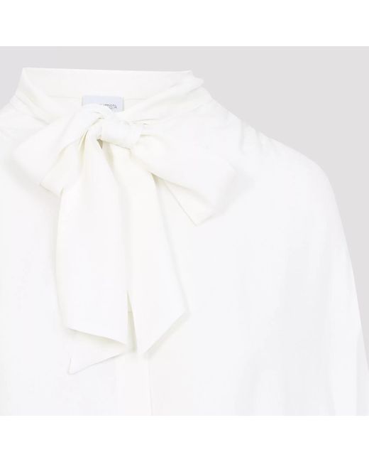 Giambattista Valli White Silk Long-Sleeve Crew-Neck Blouse