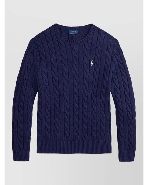 Polo Ralph Lauren Blue Braided Knit Crew Neck Cotton Sweater for men