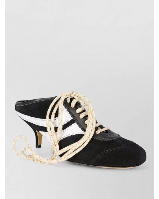Dries Van Noten Black Leather Lace-Up Heeled Mules